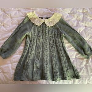 Max Studio sage green sweater dress w lace collar